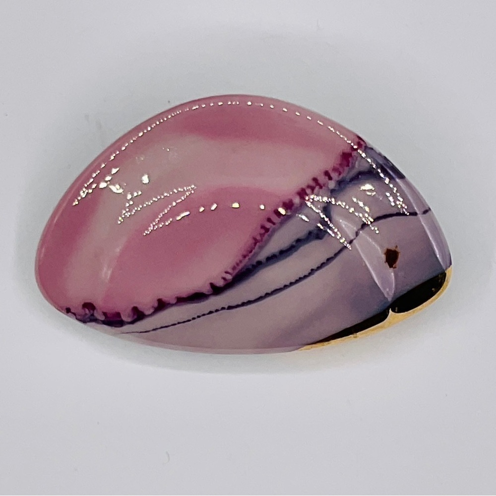 VTG Brooch Handmade Glazed Pottery Studio Art Gold Leaf Paint Pin Pink Purple